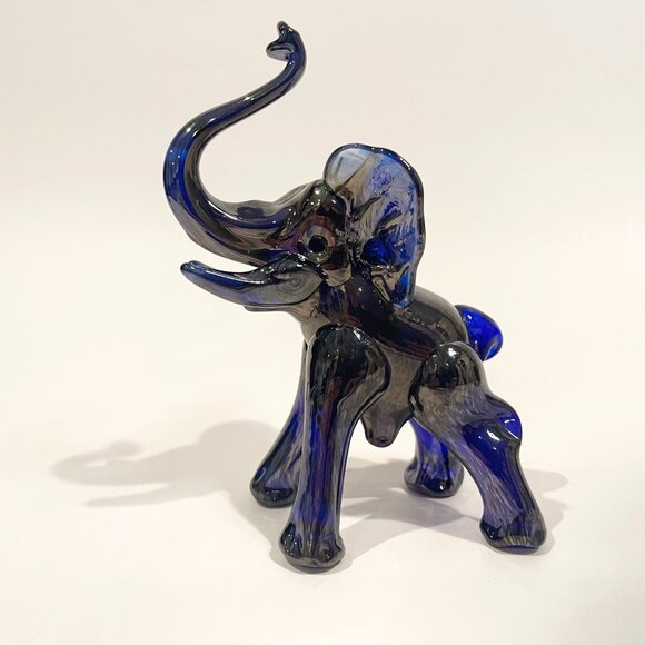 Daniel Vargas for Arte Vargas Art Glass Elephant Figurine Cobalt Blue Signed - Picture 3 of 7